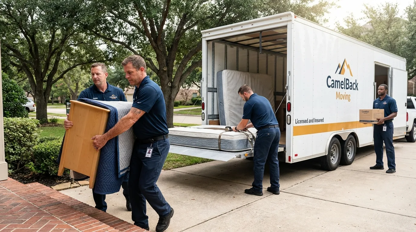 Crew loading residential truck for cross-state move from Mauston, WI