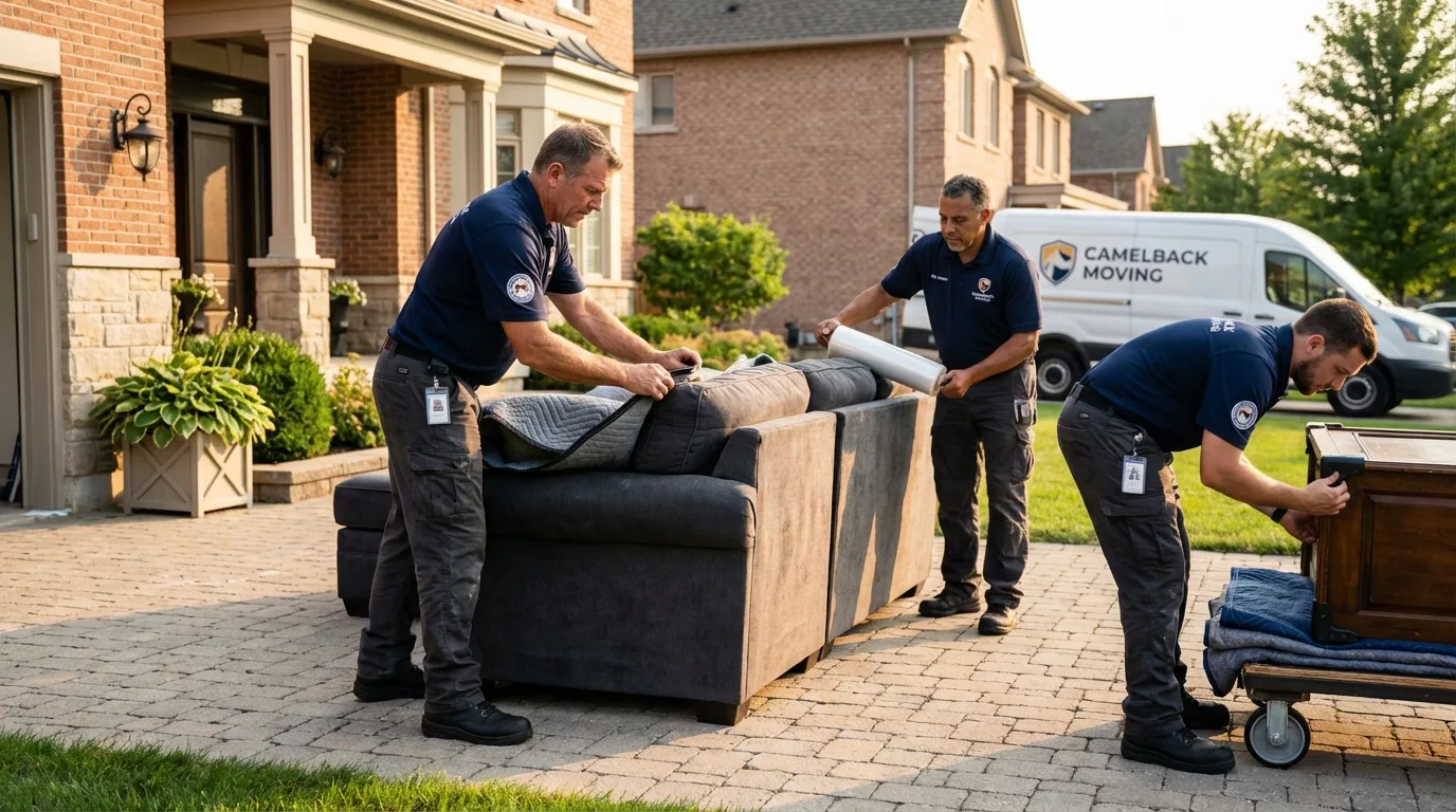 Large estate moving crew wrapping furniture in Mauston, WI