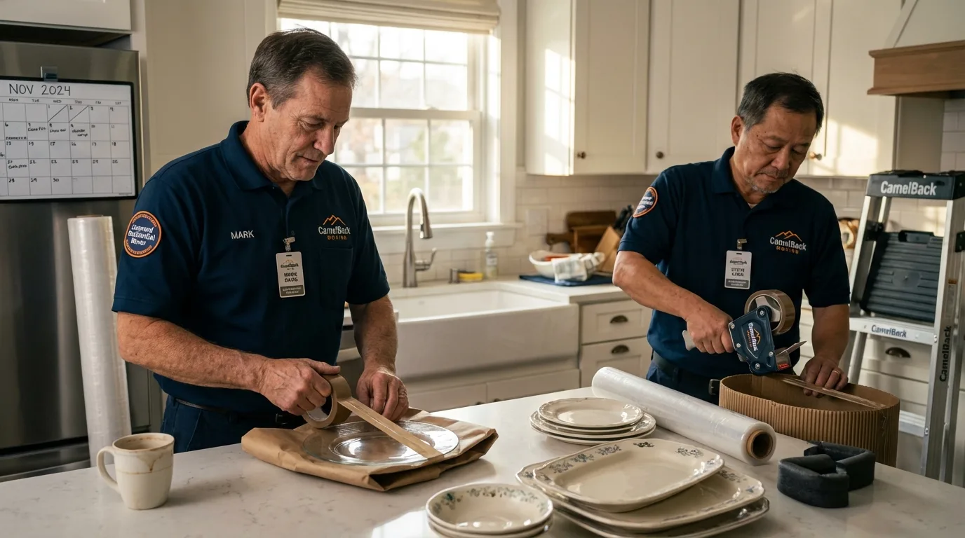 Professional crew packing kitchen dishware in Mauston, WI